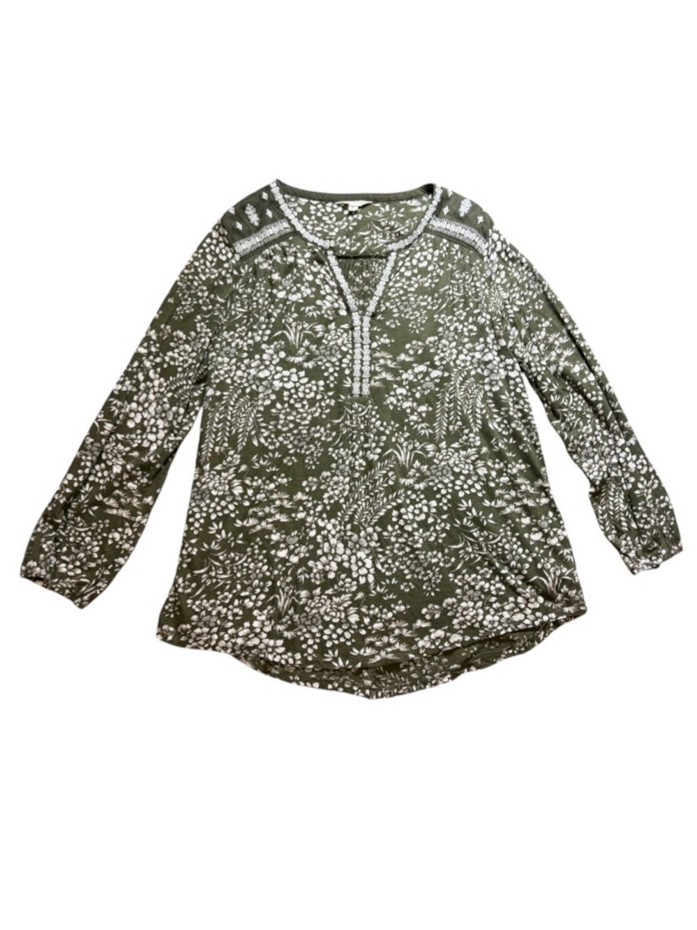 Lucky Brand Olive Green Floral Peasant Tunic